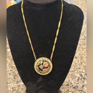 Vera Bradley Style Vintage Gold Pendant Necklace